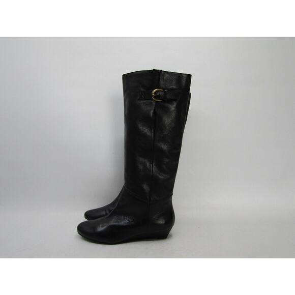Steven By Steve Madden Womens Sz 8.5 Black Leather Wedge Zip Knee High Boots - Picture 1 of 11